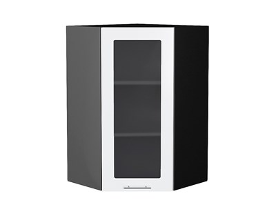 Шкаф верхний угловой остекленный Валерия-М Graphite, Белый глянец, 920 В*Ш*Г 920*600*600, фасад МДФ/Стекло  Белый глянец, корпус  Graphite ms2510VVT_40750