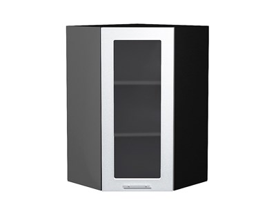 Шкаф верхний угловой остекленный Валерия-М Graphite, Белый металлик, 920 В*Ш*Г 920*600*600, фасад МДФ/Стекло  Белый металлик, корпус  Graphite ms2510VVT_40748