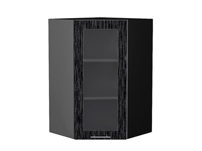 Шкаф верхний угловой остекленный Валерия-М Graphite, Черный металлик дождь, 920 В*Ш*Г 920*600*600, фасад МДФ/Стекло  Черный металлик дождь, корпус  Graphite ms2510VVT_40766