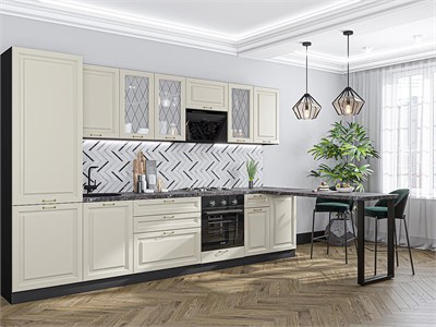 Кухонный гарнитур модульный Ницца-02 В*Ш*Г 2140*3300*600, фасад МДФ/Стекло  Агат, корпус  Graphite, столешница  Мрамор черный ms2510VVT_77614