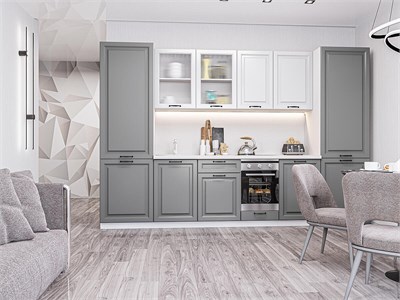 Кухонный гарнитур модульный Ницца Royal-01 В*Ш*Г 2140*3150*600, фасад МДФ/Стекло  Blanco/Magnum, корпус  Белый, столешница  Антарес ms2510VVT_68707