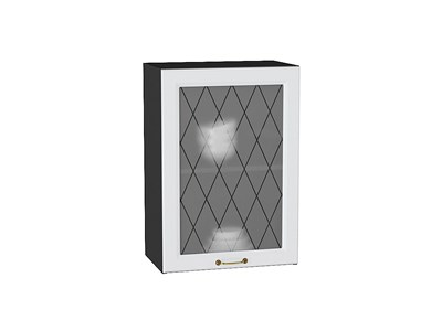 Шкаф верхний с 1-ой остекленной дверцей Ницца Graphite, Белый, 720, 500 В*Ш*Г 716*500*318, фасад МДФ/Стекло  Белый, корпус  Graphite ms2510VVT_54669