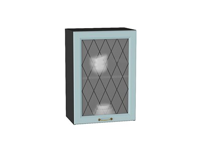 Шкаф верхний с 1-ой остекленной дверцей Ницца Graphite, Голубой, 720, 500 В*Ш*Г 716*500*318, фасад МДФ/Стекло  Голубой, корпус  Graphite ms2510VVT_54693