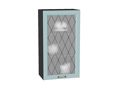 Шкаф верхний с 1-ой остекленной дверцей Ницца Graphite, Голубой, 920, 500 В*Ш*Г 920*500*318, фасад МДФ/Стекло  Голубой, корпус  Graphite ms2510VVT_54696
