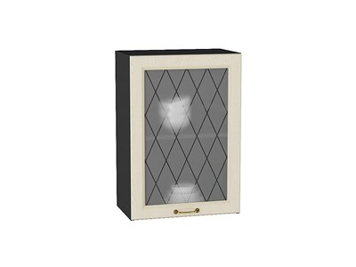 Шкаф верхний с 1-ой остекленной дверцей Ницца Graphite, Дуб крем, 720, 500 В*Ш*Г 716*500*318, фасад МДФ/Стекло  Дуб крем, корпус  Graphite ms2510VVT_44209