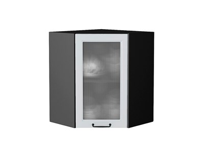 Шкаф верхний угловой остекленный Ницца Graphite, Blanco, 720, Кризет В*Ш*Г 716*600*600, фасад МДФ/Стекло  Blanco, корпус  Graphite ms2510VVT_44385