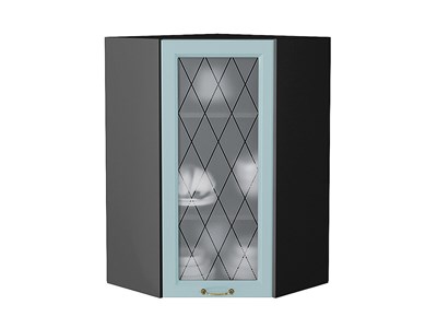 Шкаф верхний угловой остекленный Ницца Graphite, Голубой, 920 В*Ш*Г 920*600*600, фасад МДФ/Стекло  Голубой, корпус  Graphite ms2510VVT_54816