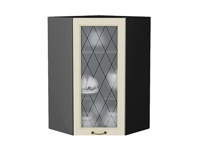 Шкаф верхний угловой остекленный Ницца Graphite, Дуб крем, 920 В*Ш*Г 920*600*600, фасад МДФ/Стекло  Дуб крем, корпус  Graphite ms2510VVT_44404