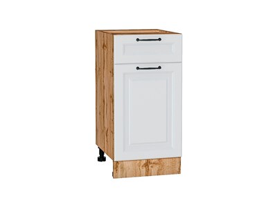 Шкаф нижний с 1-ой дверцей и ящиком Ницца Дуб Вотан, Blanco, 400 В*Ш*Г 816*400*478, фасад МДФ  Blanco, корпус  Дуб Вотан ms2510VVT_64393