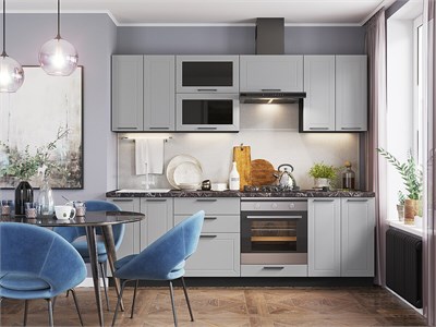 Кухонный гарнитур модульный Глетчер-02 В*Ш*Г 2140*2400*600, фасад МДФ/Стекло  Гейнсборо Силк, корпус  Graphite, столешница  Мрамор черный ms2510VVT_77643