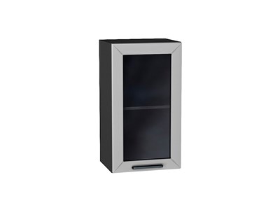 Шкаф верхний с 1-ой остекленной дверцей Глетчер Graphite, Гейнсборо Силк, 720, 400 В*Ш*Г 716*400*318, фасад МДФ/Стекло  Гейнсборо Силк, корпус  Graphite ms2510VVT_43535