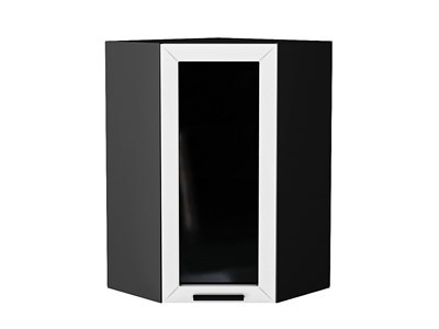 Шкаф верхний угловой остекленный Глетчер Graphite, Айленд Силк, 920 В*Ш*Г 920*600*600, фасад МДФ/Стекло  Айленд Силк, корпус  Graphite ms2510VVT_55958