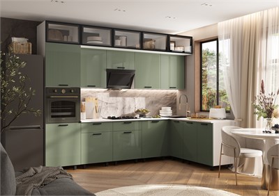 Кухня Техно угловая 3.0х1.8м Компоновка №8  Олива глянец pn26mf_2116199064