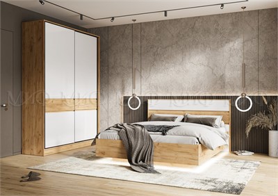 Спальня Роджина  Белый глянец/Дуб крафт Кровать 160 см Ортопедическое основание дерево pn26mf_1128138886