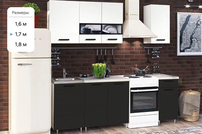 Кухня Рио 1,7м (490) (Белый глянец/Черный глянец, Белый (Антарес)) фасад МДФ / Стекло pnnon26mf_08-216582 (378395)