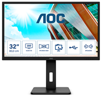 AOC Монитор LCD 31.5'' [16:9] 2560х1440(WQHD) IPS, nonGLARE, 75 Hz, 250 cd/m2, H178°/V178°, 1000:1, 50М:1, 1.07B, 4ms, 2xHDMI, DP, USB-Hub, Height adj, Pivot, Tilt, Swivel, Speakers, 3Y, Black