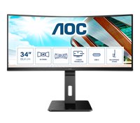 AOC Монитор LCD 34'' [21:9] 3440x1440(UWQHD) VA, Curved, nonGLARE, 100 Hz, 300 cd/m2, H178°/V178°, 3000:1, 50М:1, 16.7M, 4ms, HDMI, DP, USB-C, USB-Hub, Height adj, Tilt, Speakers, 3Y, Black