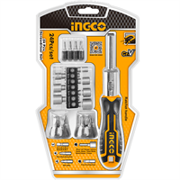 INGCO_HandTools Отвертка реверсивная с битами 24шт HKSDB0248,Набор Включает в себя: 16 шт. 6,35x25 мм Бит отвертки: SL3, SL4, SL5, SL6, SL6, SL7, PH1, PH2, PH2, PH3, PZ1, PZ2, T10, T15, T20, T25 ,7 шт. 1/ 4-дюймовая силовая головка: 5 мм, 6 мм, 7 мм, 8 мм HKSDB0248-mrv