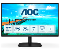 AOC Монитор LCD 27'' 16:9 1920х1080(FHD) IPS, nonGLARE, 250cd/m2, H178°/V178°, 1000:1, 20M:1, 16.7M, 4ms, VGA, DVI, HDMI, Tilt, Speakers, Black 27B2DA-mrv1