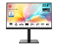 MSI Монитор LCD 23.8'' [16:9] 1920х1080(FHD) IPS, nonGLARE, 75 Hz, 250 cd/m2, H178°/V178°, 1000:1, 16.7M, 5ms, HDMI, USB-C, Height adj, Pivot, Tilt, Swivel, Speakers, 1Y, Black 9S6-3PA59H-095-mrv1