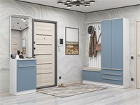 Прихожая  Стиль-04, каркас ЛДСП  Белый, фасад МДФ  Silky Blue,  2110*2200*380 sppr5VVTtoAR59905