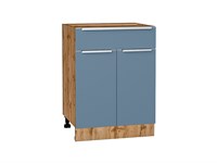 Кухонный  Шкаф нижний с 2-мя дверцами и ящиком Фьюжн Дуб Вотан, Silky Blue, 600, каркас ЛДСП  Дуб Вотан, фасад МДФ  Silky Blue,  816*600*480 sppr5VVTtoAR61001