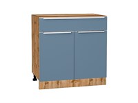Кухонный  Шкаф нижний с 2-мя дверцами и ящиком Фьюжн Дуб Вотан, Silky Blue, 800, каркас ЛДСП  Дуб Вотан, фасад МДФ  Silky Blue,  816*800*480 sppr5VVTtoAR61002