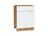 Кухонный  Шкаф нижний с 2-мя дверцами и ящиком Фьюжн Дуб Вотан, Silky White, 600, каркас ЛДСП  Дуб Вотан, фасад МДФ  Silky White,  816*600*480 sppr5VVTtoAR60993