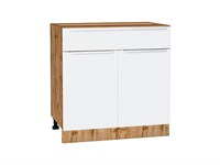 Кухонный  Шкаф нижний с 2-мя дверцами и ящиком Фьюжн Дуб Вотан, Silky White, 800, каркас ЛДСП  Дуб Вотан, фасад МДФ  Silky White,  816*800*480 sppr5VVTtoAR60994