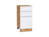 Кухонный  Шкаф нижний с 3-мя ящиками Фьюжн Дуб Вотан, Silky White, 400, каркас ЛДСП  Дуб Вотан, фасад МДФ  Silky White,  816*400*480 sppr5VVTtoAR61028