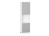 Кухонный  Шкаф пенал с 2-мя дверцами под технику Фьюжн Белый, Silky Light Grey, 2340, каркас ЛДСП  Белый, фасад МДФ  Silky Light Grey,  2336*600*576 sppr5VVTtoAR66717