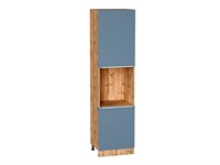 Кухонный  Шкаф пенал с 2-мя дверцами под технику Фьюжн Дуб Вотан, Silky Blue, 2340, каркас ЛДСП  Дуб Вотан, фасад МДФ  Silky Blue,  2336*600*576 sppr5VVTtoAR61086