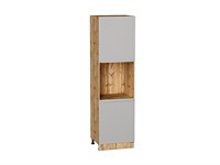 Кухонный  Шкаф пенал с 2-мя дверцами под технику Фьюжн Дуб Вотан, Silky Light Grey, 2140, каркас ЛДСП  Дуб Вотан, фасад МДФ  Silky Light Grey,  2132*600*576 sppr5VVTtoAR66718