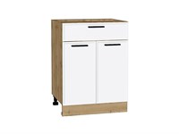 Кухонный  Шкаф нижний с 2-мя дверцами и ящиком Фрейм Дуб Вотан, White Silk, 600, каркас ЛДСП  Дуб Вотан, фасад МДФ  White Silk,  816*600*484 sppr5VVTtoAR66960