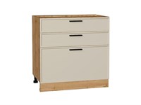 Кухонный  Шкаф нижний с 3-мя ящиками Фрейм Дуб Вотан, Cream Silk, 800, каркас ЛДСП  Дуб Вотан, фасад МДФ  Cream Silk,  816*800*484 sppr5VVTtoAR69926