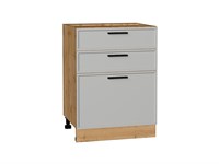 Кухонный  Шкаф нижний с 3-мя ящиками Фрейм Дуб Вотан, Grey Silk, 600, каркас ЛДСП  Дуб Вотан, фасад МДФ  Grey Silk,  816*600*484 sppr5VVTtoAR69165