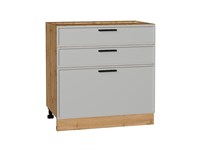 Кухонный  Шкаф нижний с 3-мя ящиками Фрейм Дуб Вотан, Grey Silk, 800, каркас ЛДСП  Дуб Вотан, фасад МДФ  Grey Silk,  816*800*484 sppr5VVTtoAR69166