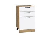 Кухонный  Шкаф нижний с 3-мя ящиками Фрейм Дуб Вотан, White Silk, 500, каркас ЛДСП  Дуб Вотан, фасад МДФ  White Silk,  816*500*484 sppr5VVTtoAR66977