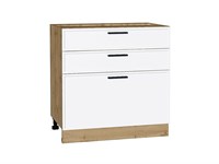 Кухонный  Шкаф нижний с 3-мя ящиками Фрейм Дуб Вотан, White Silk, 800, каркас ЛДСП  Дуб Вотан, фасад МДФ  White Silk,  816*800*484 sppr5VVTtoAR66979