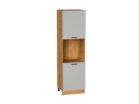 Кухонный  Шкаф пенал с 2-мя дверцами под технику Фрейм Дуб Вотан, Grey Silk, 2140, каркас ЛДСП  Дуб Вотан, фасад МДФ  Grey Silk,  2132*600*580 sppr5VVTtoAR69201