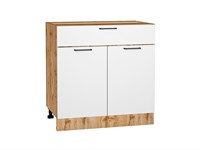 Кухонный  Шкаф нижний с 2-мя дверцами и ящиком Флэт Дуб Вотан, White In 2S, 800, каркас ЛДСП  Дуб Вотан, фасад ЛДСП  White In 2S,  816*800*478 sppr5VVTtoAR62555