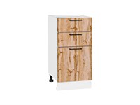 Кухонный  Шкаф нижний с 3-мя ящиками Флэт Белый, Wotan Oak 2S, 400, каркас ЛДСП  Белый, фасад ЛДСП  Wotan Oak 2S,  816*400*478 sppr5VVTtoAR52729