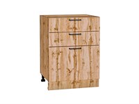 Кухонный  Шкаф нижний с 3-мя ящиками Флэт Дуб Вотан, Wotan Oak 2S, 600, каркас ЛДСП  Дуб Вотан, фасад ЛДСП  Wotan Oak 2S,  816*600*478 sppr5VVTtoAR62593