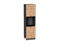 Кухонный  Шкаф пенал с 2-мя дверцами под технику Флэт Graphite, Wotan Oak 2S, 2140, каркас ЛДСП  Graphite, фасад ЛДСП  Wotan Oak 2S,  2132*600*574 sppr5VVTtoAR52766