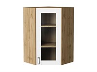 Кухонный  Шкаф верхний угловой остекленный Лофт Дуб Вотан, White Silk, 920, каркас ЛДСП  Дуб Вотан, фасад МДФ/Стекло  White Silk,  920*600*600 sppr5VVTtoAR63315