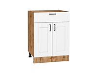 Кухонный  Шкаф нижний с 2-мя дверцами и ящиком Лофт Дуб Вотан, Super White, 600, каркас ЛДСП  Дуб Вотан, фасад МДФ  Super White,  816*600*480 sppr5VVTtoAR63368