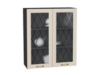 Кухонный  Шкаф верхний с 2-мя остекленными дверцами Ницца Graphite, Агат, 920, 800, каркас ЛДСП  Graphite, фасад МДФ/Стекло  Агат,  920*800*318 sppr5VVTtoAR54756