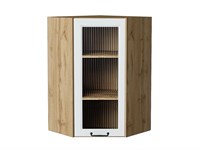 Кухонный  Шкаф верхний угловой остекленный Ницца Дуб Вотан, Blanco, 920, Moru, каркас ЛДСП  Дуб Вотан, фасад МДФ/Стекло  Blanco,  920*600*600 sppr5VVTtoAR67412
