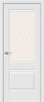 Межкомнатная дверь   Прима-3 Virgin White Сrystal 200*60,  неоклассика,  остекленные,  Композитный мебельный щит на основе высококачественного соснового бруса и древесных плит. spBRV153-1084
