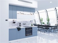 Кухонный гарнитур модульный Фьюжн-01 В*Ш*Г 2340*2300*600, фасад МДФ  Silky Blue/Silky White, корпус  Белый, столешница  Гранит белый ms2510VVT_52368